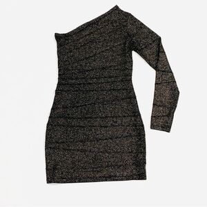 Forever 21 Gunmetal & Gold One-Shoulder Mini Dress